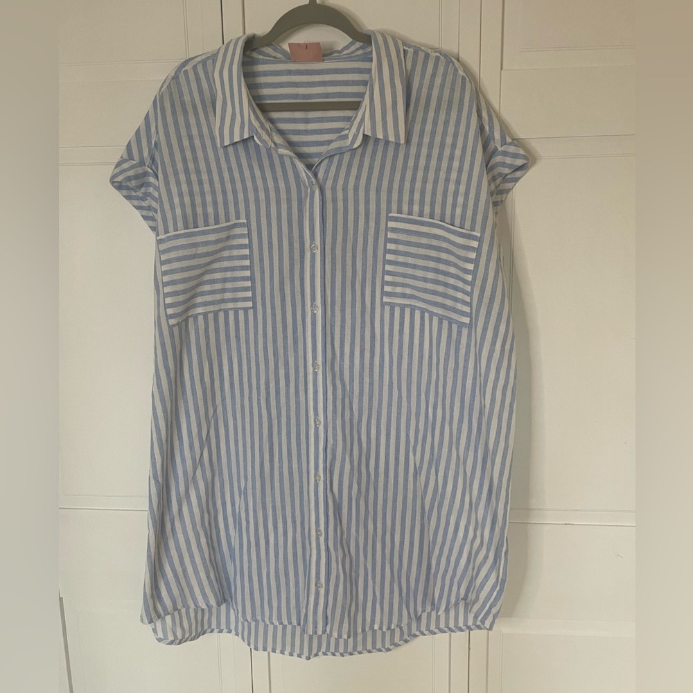 Show Me Your MuMu Martin Coastal Blue and White Striped Shirt Dress